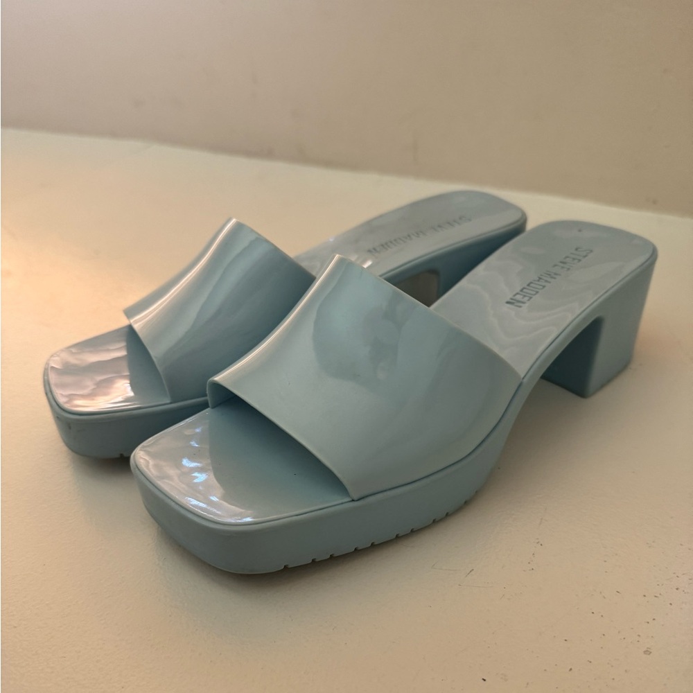 Steve Madden Chunky Heel Platform Sandal Slip On Light Blue Baby Blue Size 8